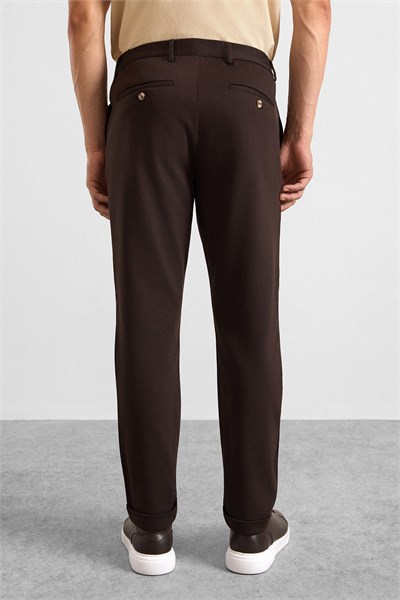 Koyu Kahve Slim Düz Twill Yarım Lastikli Jogger Pantolon