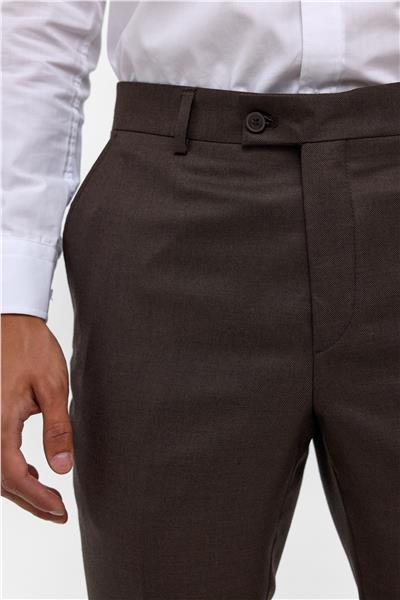 Koyu Kahve Slim Fit Armürlü Kumaş Pantolon