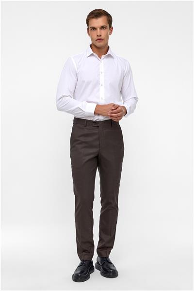 Koyu Kahve Slim Fit Armürlü Kumaş Pantolon