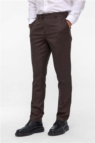 Koyu Kahve Slim Fit Armürlü Kumaş Pantolon