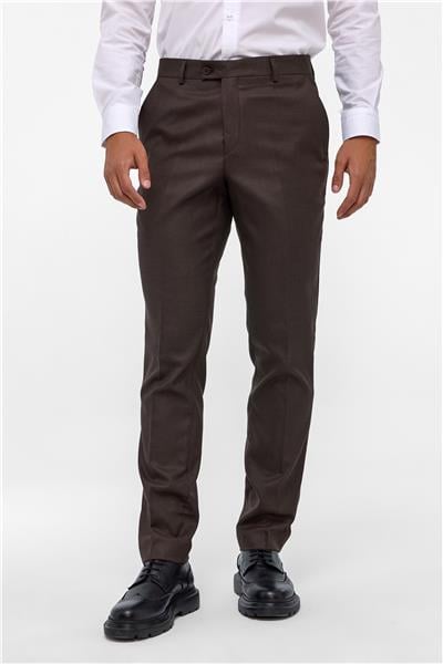 Koyu Kahve Slim Fit Armürlü Kumaş Pantolon