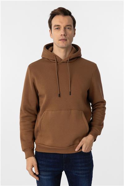 Kiremit Regular Düz Kapüşonlu Yaka Sweatshirt