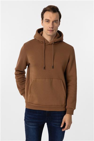 Kiremit Regular Düz Kapüşonlu Yaka Sweatshirt