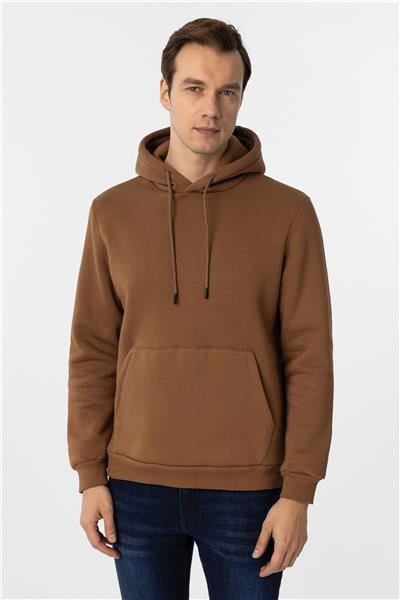 Kiremit Regular Düz Kapüşonlu Yaka Sweatshirt