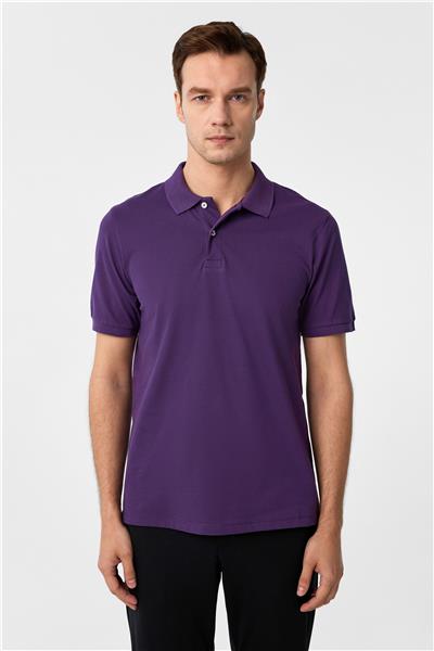 Koyu Lila Regular Armürlü Polo Yaka Tişört