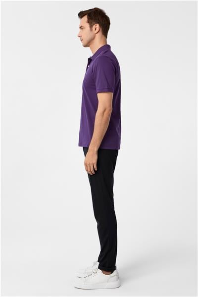 Koyu Lila Regular Armürlü Polo Yaka Tişört