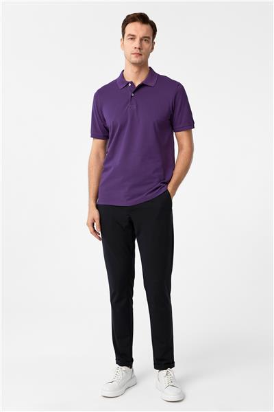 Koyu Lila Regular Armürlü Polo Yaka Tişört