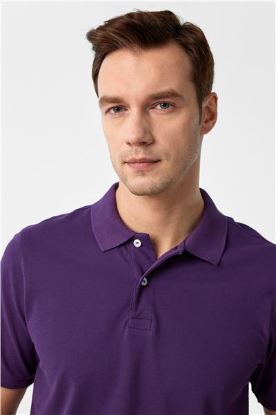 Koyu Lila Regular Armürlü Polo Yaka Tişört