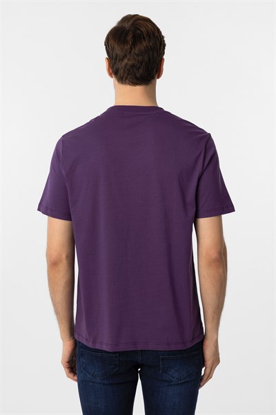 Koyu Lila Regular Düz Bisiklet Yaka Tişört