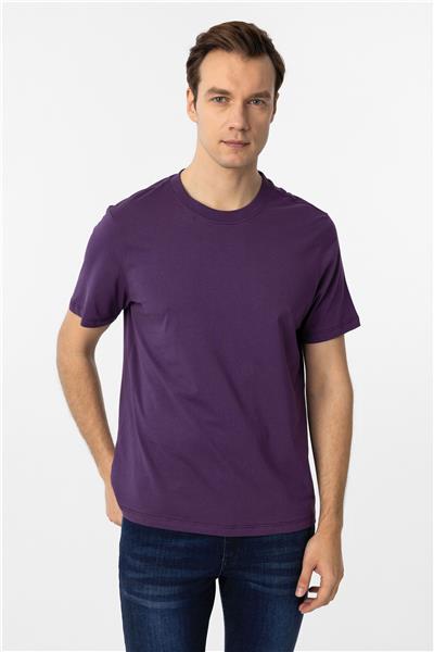 Koyu Lila Regular Düz Bisiklet Yaka Tişört
