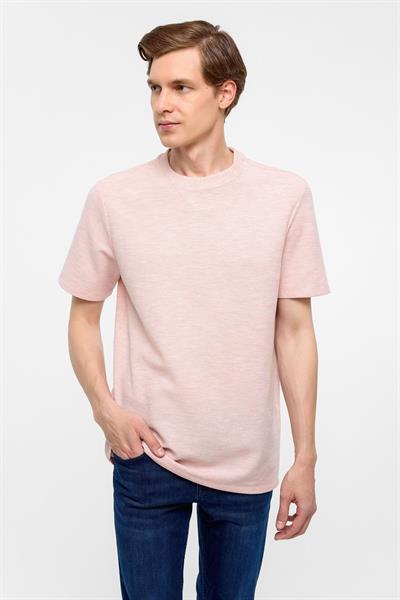 Koyu Pembe Regular Armürlü Bisiklet Yaka Tişört