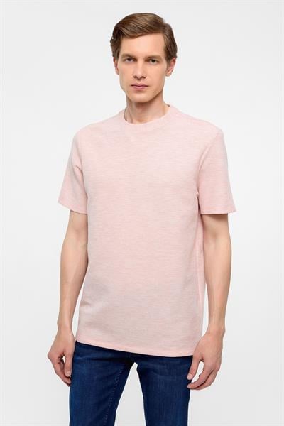 Koyu Pembe Regular Armürlü Bisiklet Yaka Tişört