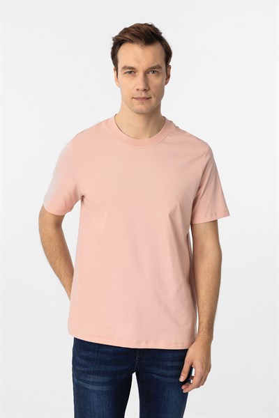 Koyu Pembe Regular Düz Bisiklet Yaka Tişört
