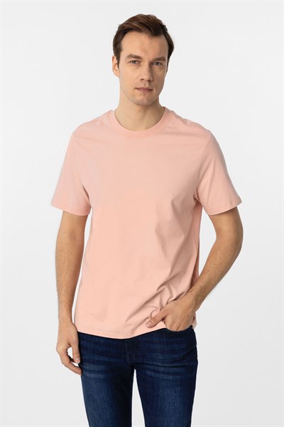 Koyu Pembe Regular Düz Bisiklet Yaka Tişört