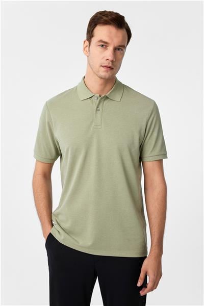 Koyu Yeşil Regular Armürlü Polo Yaka Tişört