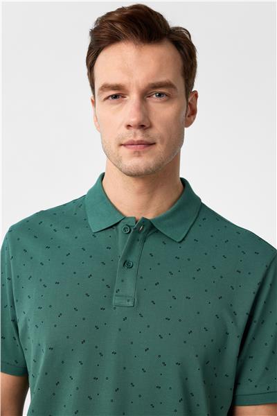 Koyu Yeşil Regular Baskılı Polo Yaka Tişört