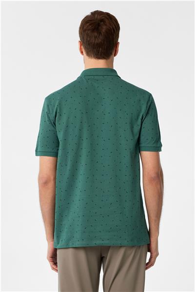 Koyu Yeşil Regular Baskılı Polo Yaka Tişört