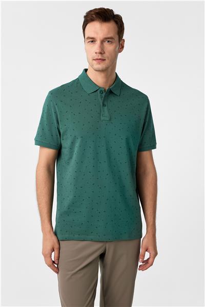 Koyu Yeşil Regular Baskılı Polo Yaka Tişört