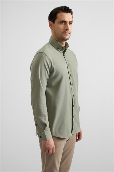 Koyu Yeşil Regular Düğmeli Yaka Düz Cepsiz Casual Gömlek