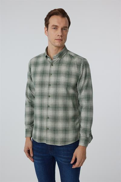 Koyu Yeşil Slim Fit Düz Düğmeli Yaka Gömlek