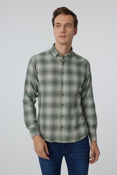 Koyu Yeşil Slim Fit Düz Düğmeli Yaka Gömlek