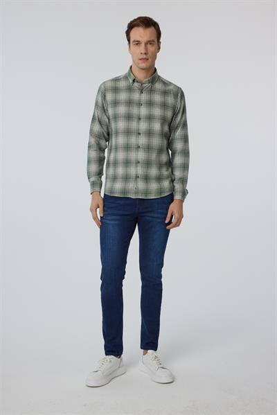 Koyu Yeşil Slim Fit Düz Düğmeli Yaka Gömlek