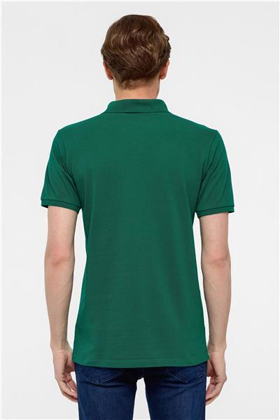 Koyu Yeşil Slim Fit Armürlü Polo Yaka Tişört