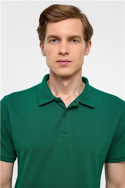 Koyu Yeşil Slim Fit Armürlü Polo Yaka Tişört