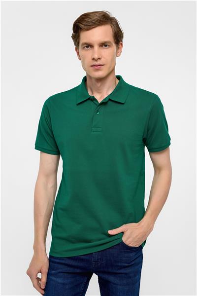 Koyu Yeşil Slim Fit Armürlü Polo Yaka Tişört