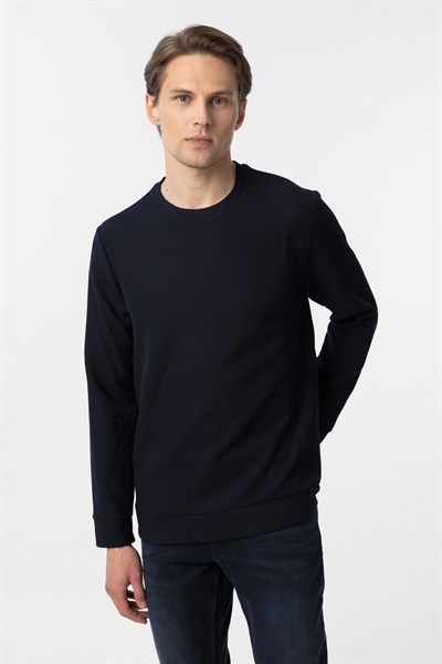 Lacivert Regular Armürlü Bisiklet Yaka Triko