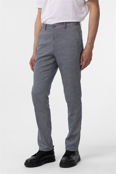 Lacivert Regular Armürlü Kanvas Pantolon