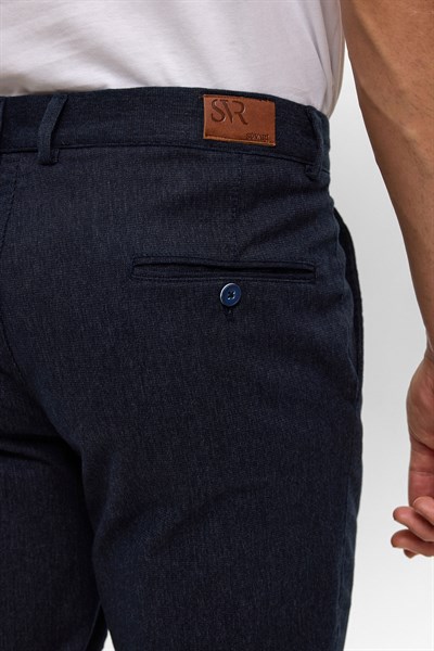 Lacivert Regular Armürlü Kanvas Pantolon