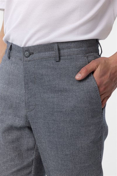 Lacivert Regular Armürlü Kanvas Pantolon