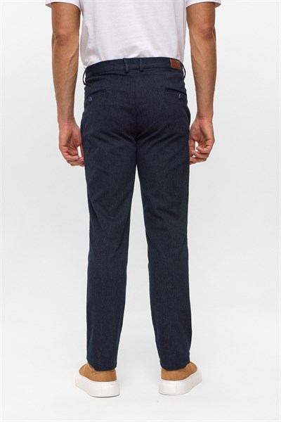 Lacivert Regular Armürlü Kanvas Pantolon