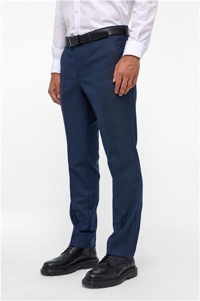 Lacivert Regular Armürlü Kumaş Pantolon
