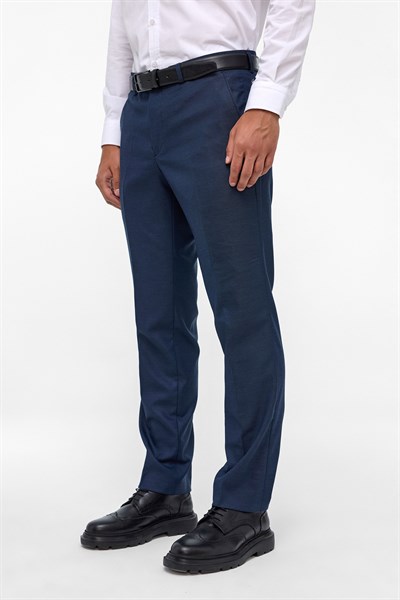 Lacivert Regular Armürlü Kumaş Pantolon