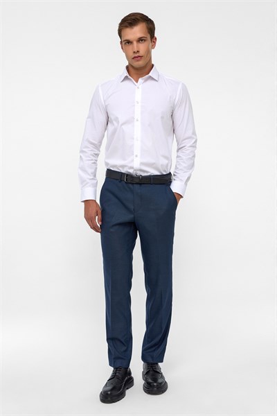 Lacivert Regular Armürlü Kumaş Pantolon