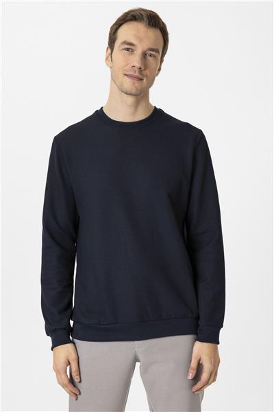 Lacivert Regular Armürlü Bisiklet Yaka Triko