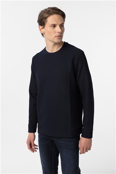 Lacivert Regular Armürlü Bisiklet Yaka Triko