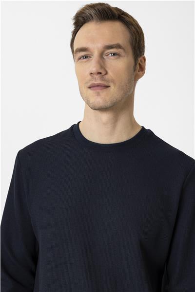 Lacivert Regular Armürlü Bisiklet Yaka Triko