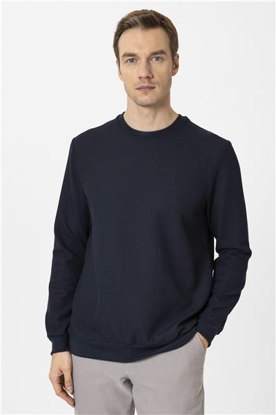 Lacivert Regular Armürlü Bisiklet Yaka Triko