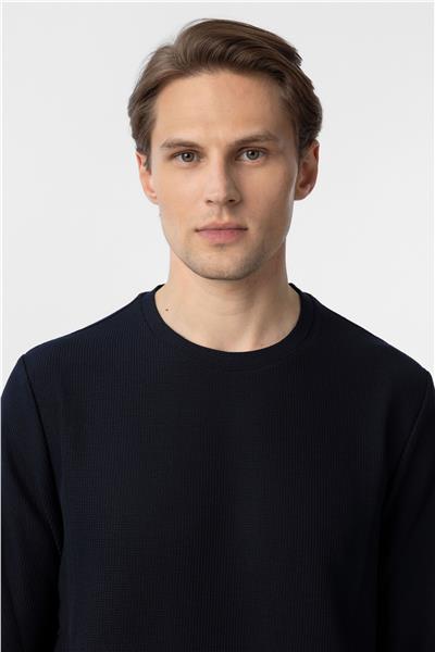 Lacivert Regular Armürlü Bisiklet Yaka Triko