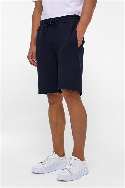 Lacivert Regular Armürlü Örme Şort