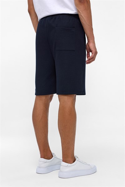Lacivert Regular Armürlü Örme Şort