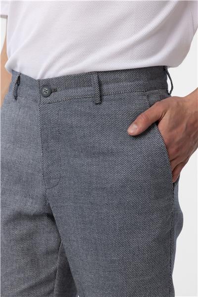 Lacivert Regular Armürlü Kanvas Pantolon