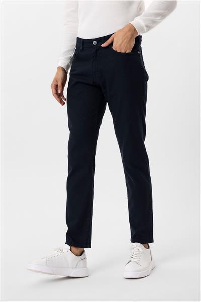 Lacivert Regular Armürlü Kanvas Pantolon
