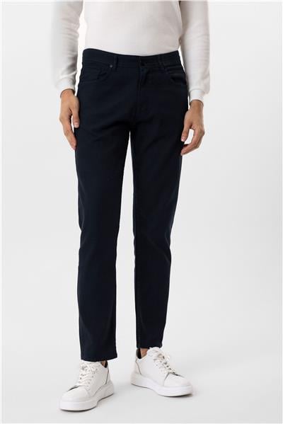 Lacivert Regular Armürlü Kanvas Pantolon