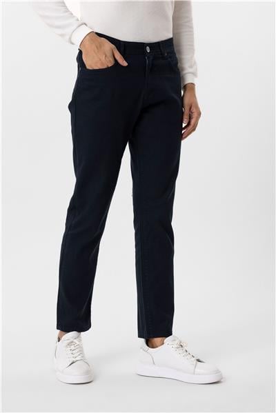 Lacivert Regular Armürlü Kanvas Pantolon
