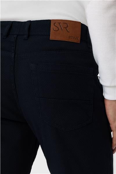 Lacivert Regular Armürlü Kanvas Pantolon