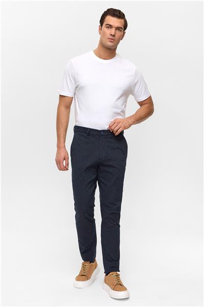 Lacivert Regular Armürlü Pantolon